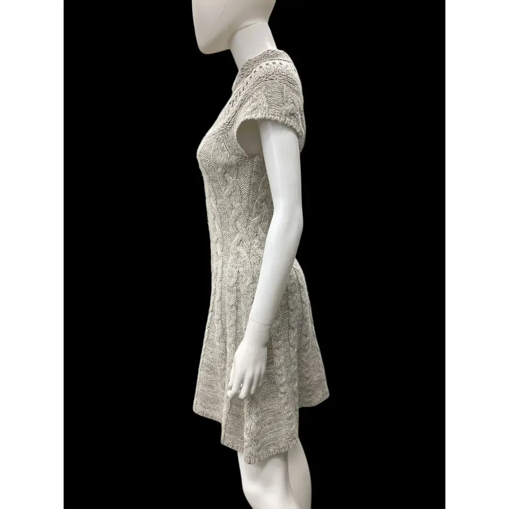 Free People Dress Women’s Size S Nordic Night Knit Cap Sleeve Wool Blend Gray